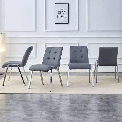 4 pcs Grid Armless Faux Leather High Back Upholstered Padded Dining Chairs- Grey_3