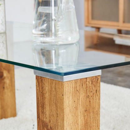 Modern Designed Glass-Top Transparent Rectangular Coffee Table with MDF Legs_11