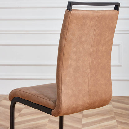 Set of 4 Modern High Back Upholstered Side Chair with C-shaped Legs- Brown, Black_9
