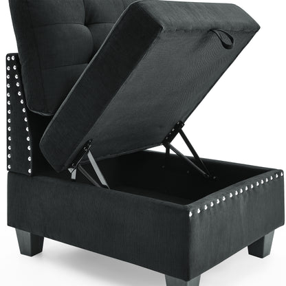 Single Chair for L-Shape Modular Sectional Sofa Couch Reversible Combination Ottoman- Black_7