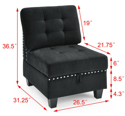 Single Chair for L-Shape Modular Sectional Sofa Couch Reversible Combination Ottoman- Black_6