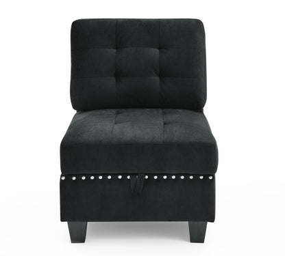Single Chair for L-Shape Modular Sectional Sofa Couch Reversible Combination Ottoman- Black_3