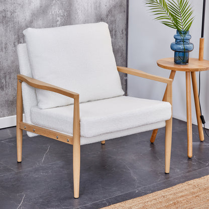 Set of 2 Teddy Velvet Mid Century Modern Accent Armchair with Metal Frame- White_5