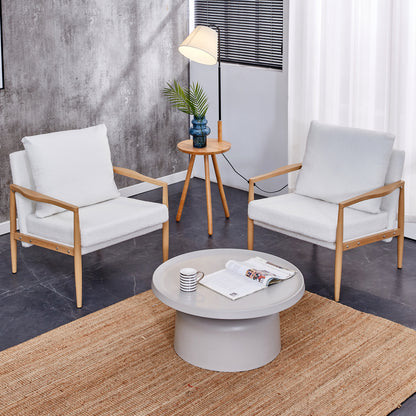 Set of 2 Teddy Velvet Mid Century Modern Accent Armchair with Metal Frame- White_0