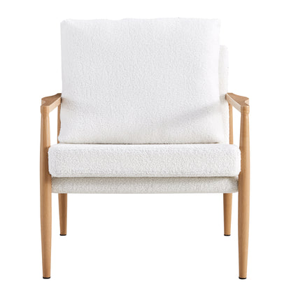 Set of 2 Teddy Velvet Mid Century Modern Accent Armchair with Metal Frame- White_23