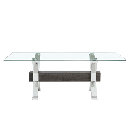 Contemporary Tempered Glass Coffee Table with Plated Metal Legs and MDF Crossbar_19