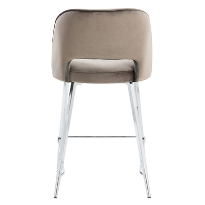 Set of 2 Velvet Dining Barstools with Anti Slip Metal Framed Legs- Gray_22