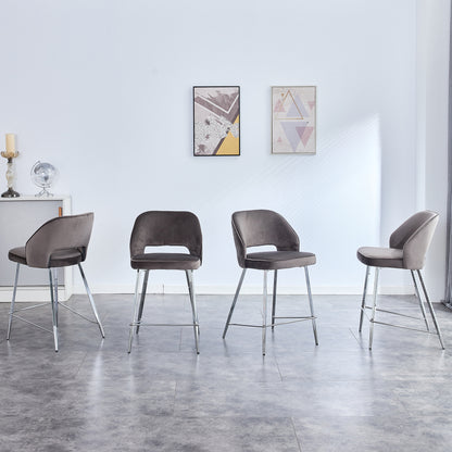 Set of 2 Velvet Dining Barstools with Anti Slip Metal Framed Legs- Gray_8
