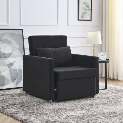 2-in-1 Convertible Sofa Chair Bed Space Saving Lounger Sleeper Chair- Black_2