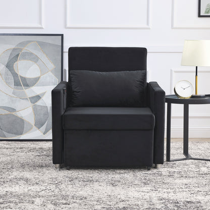 2-in-1 Convertible Sofa Chair Bed Space Saving Lounger Sleeper Chair- Black_3