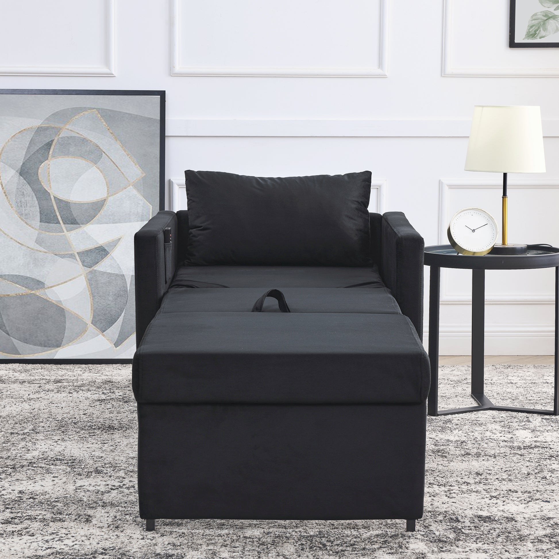 2-in-1 Convertible Sofa Chair Bed Space Saving Lounger Sleeper Chair- Black_4