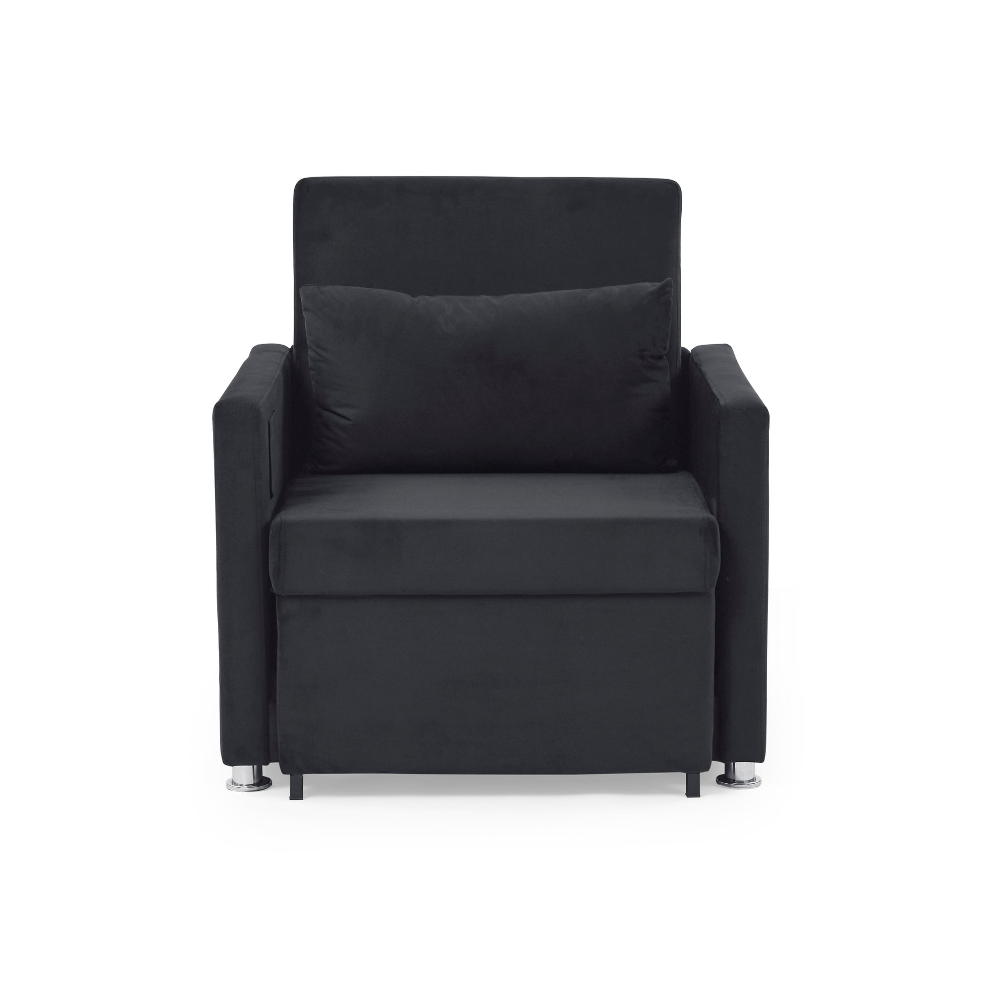 2-in-1 Convertible Sofa Chair Bed Space Saving Lounger Sleeper Chair- Black_9