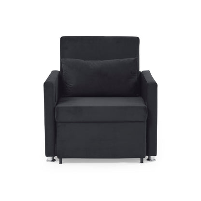 2-in-1 Convertible Sofa Chair Bed Space Saving Lounger Sleeper Chair- Black_9