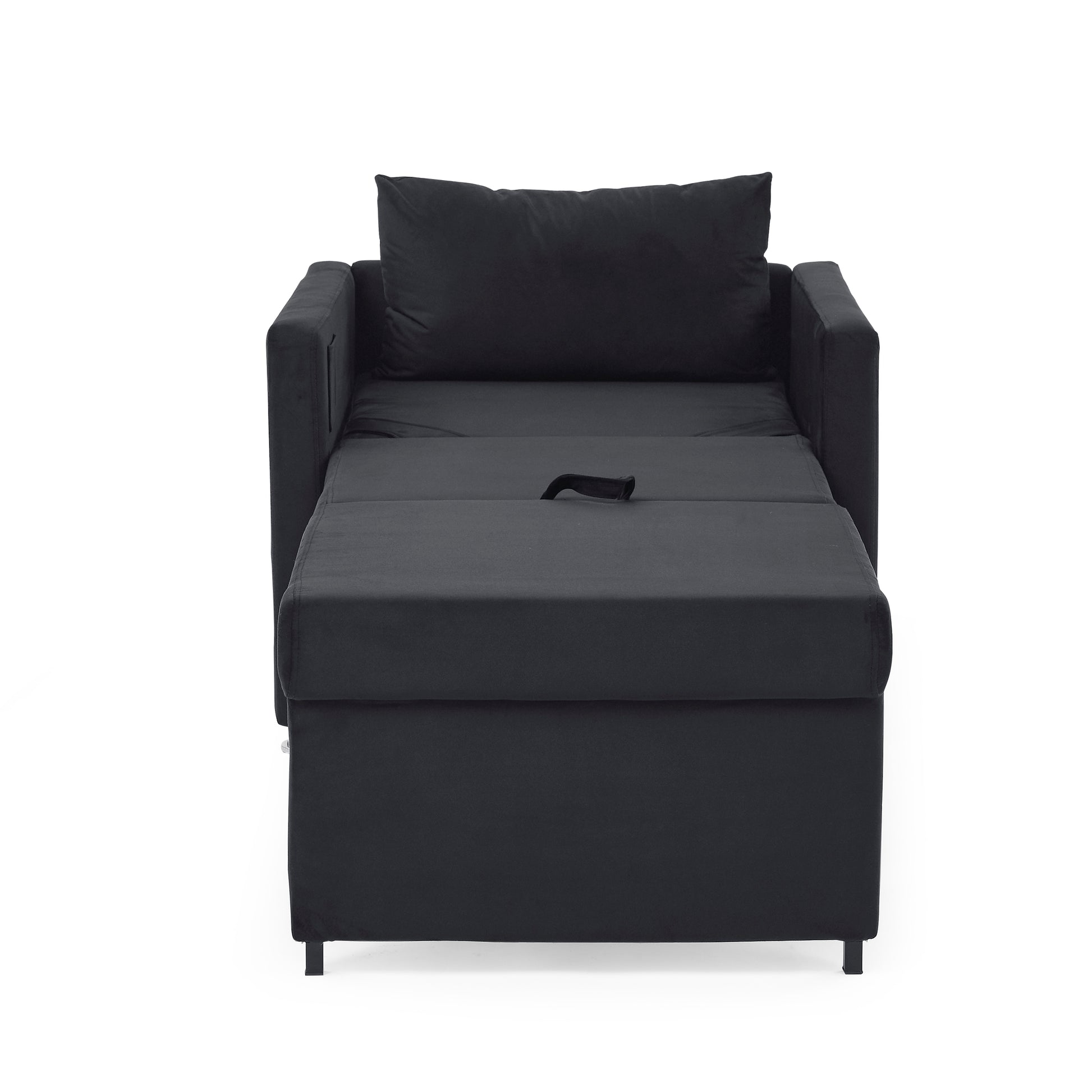 2-in-1 Convertible Sofa Chair Bed Space Saving Lounger Sleeper Chair- Black_8