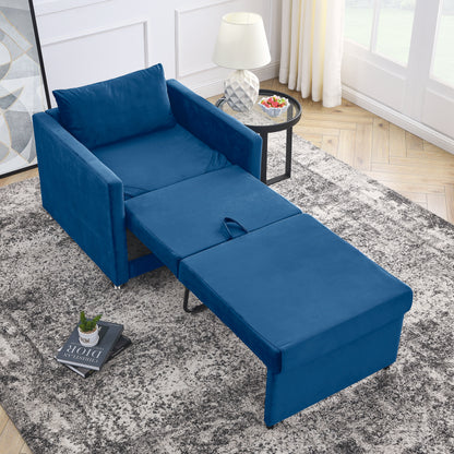 2-in-1 Convertible Sofa Chair Bed Space Saving Lounger Sleeper Chair- Blue_1