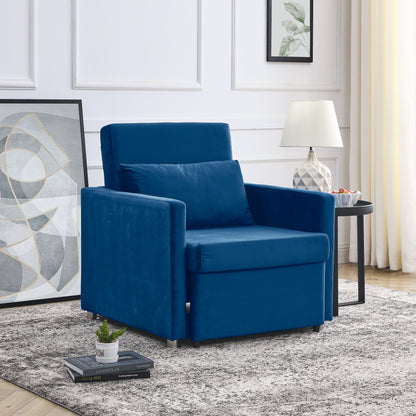 2-in-1 Convertible Sofa Chair Bed Space Saving Lounger Sleeper Chair- Blue_2