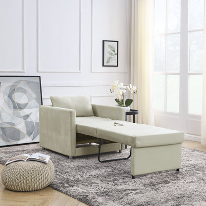 2-in-1 Convertible Sofa Chair Bed Space Saving Lounger Sleeper Chair- Beige_12