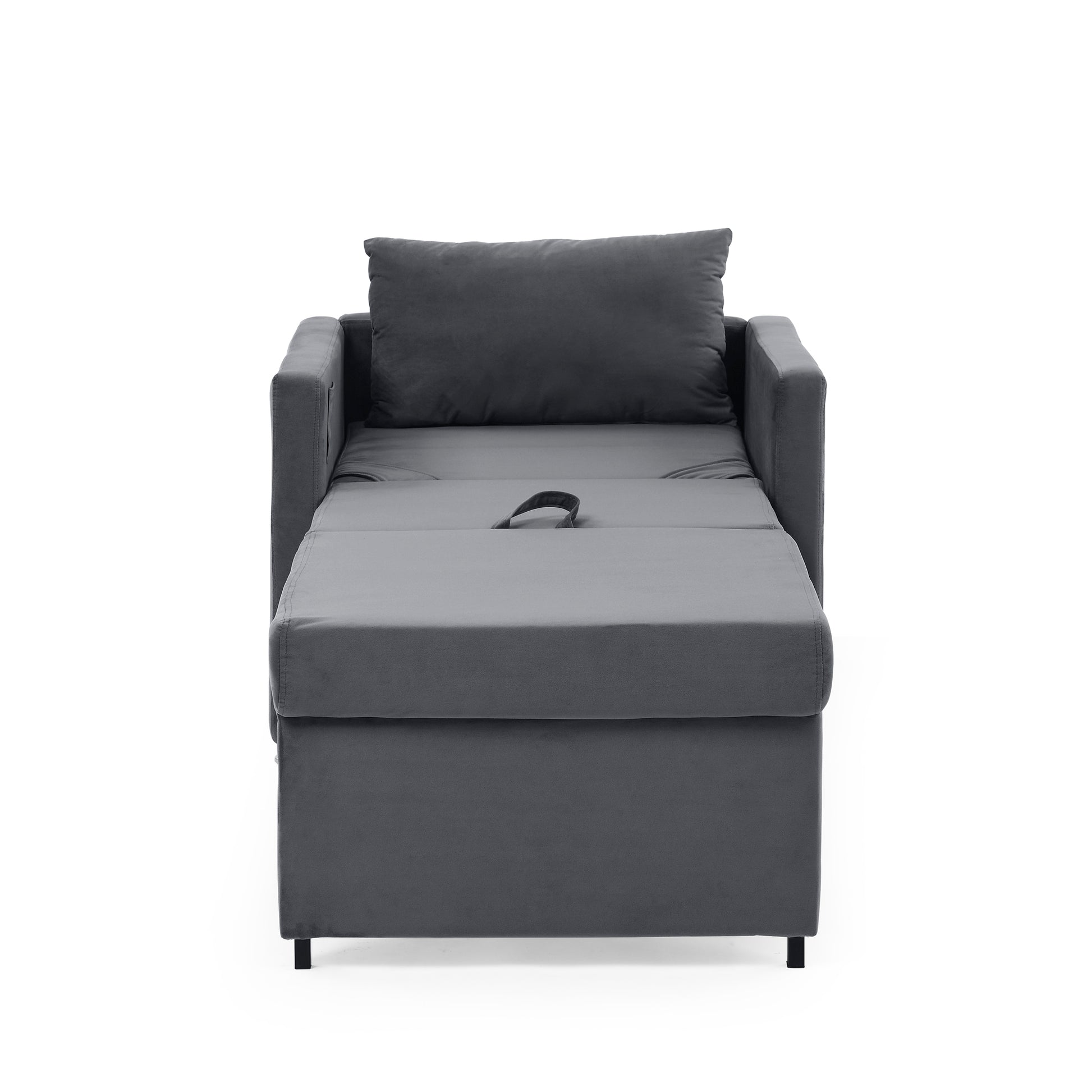 2-in-1 Convertible Sofa Chair Bed Space Saving Lounger Sleeper Chair- Gray_8