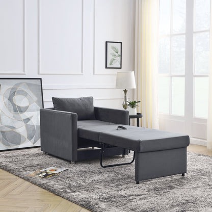 2-in-1 Convertible Sofa Chair Bed Space Saving Lounger Sleeper Chair- Gray_10