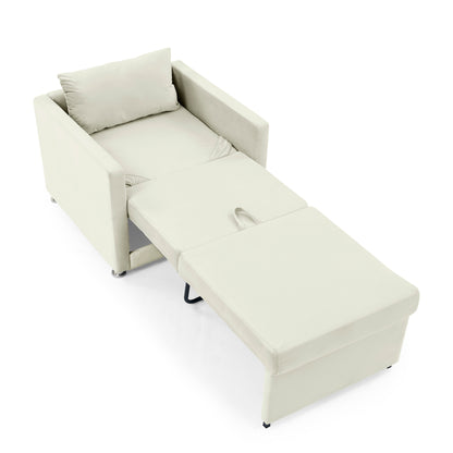 2-in-1 Convertible Sofa Chair Bed Space Saving Lounger Sleeper Chair- Beige_9