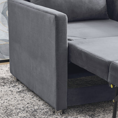 2-in-1 Convertible Sofa Chair Bed Space Saving Lounger Sleeper Chair- Gray_13
