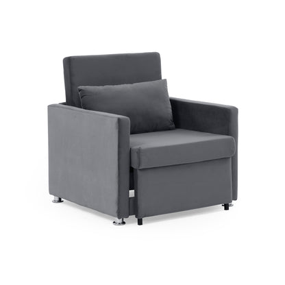 2-in-1 Convertible Sofa Chair Bed Space Saving Lounger Sleeper Chair- Gray_7