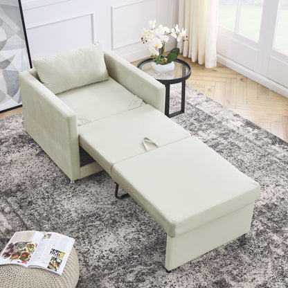 2-in-1 Convertible Sofa Chair Bed Space Saving Lounger Sleeper Chair- Beige_1