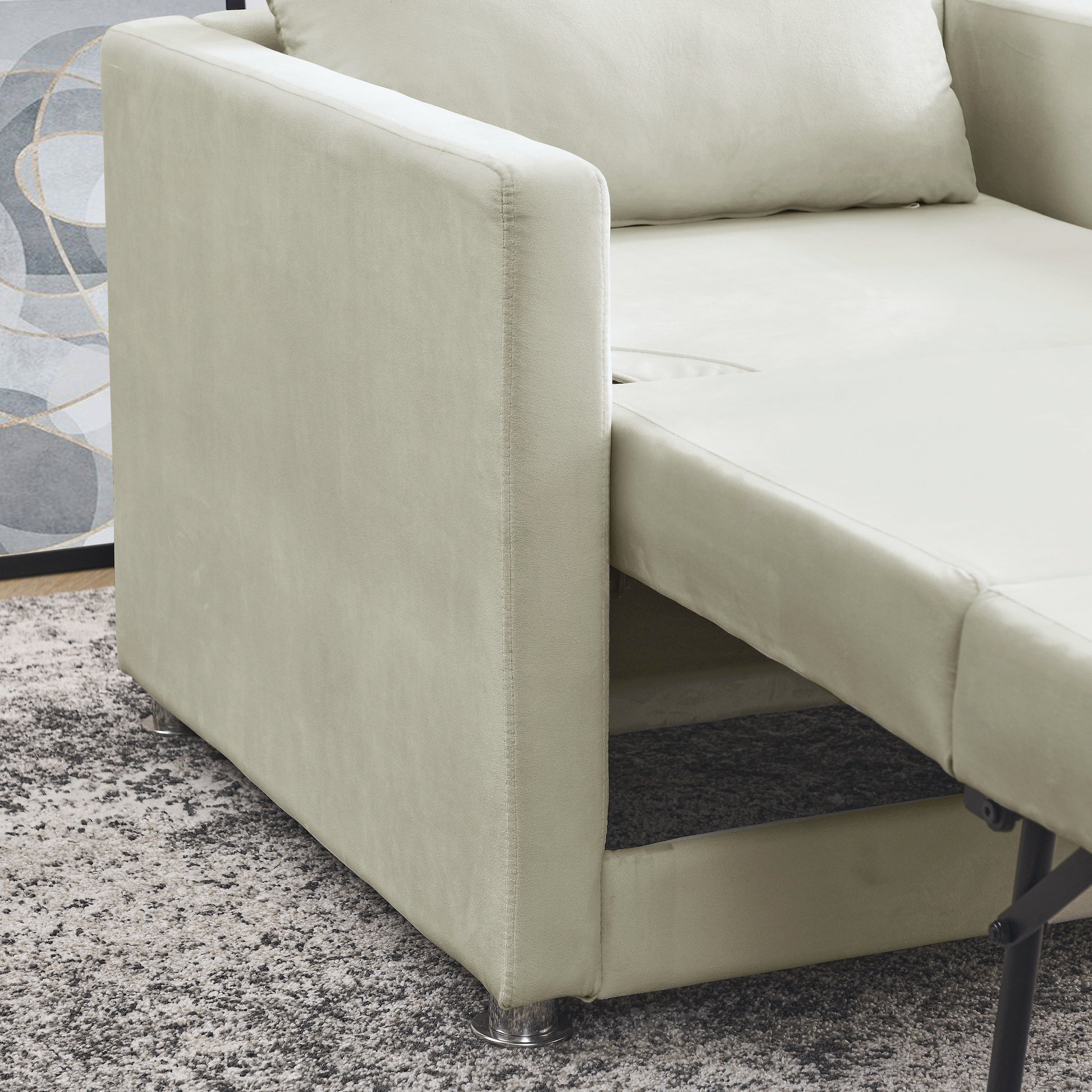 2-in-1 Convertible Sofa Chair Bed Space Saving Lounger Sleeper Chair- Beige_11
