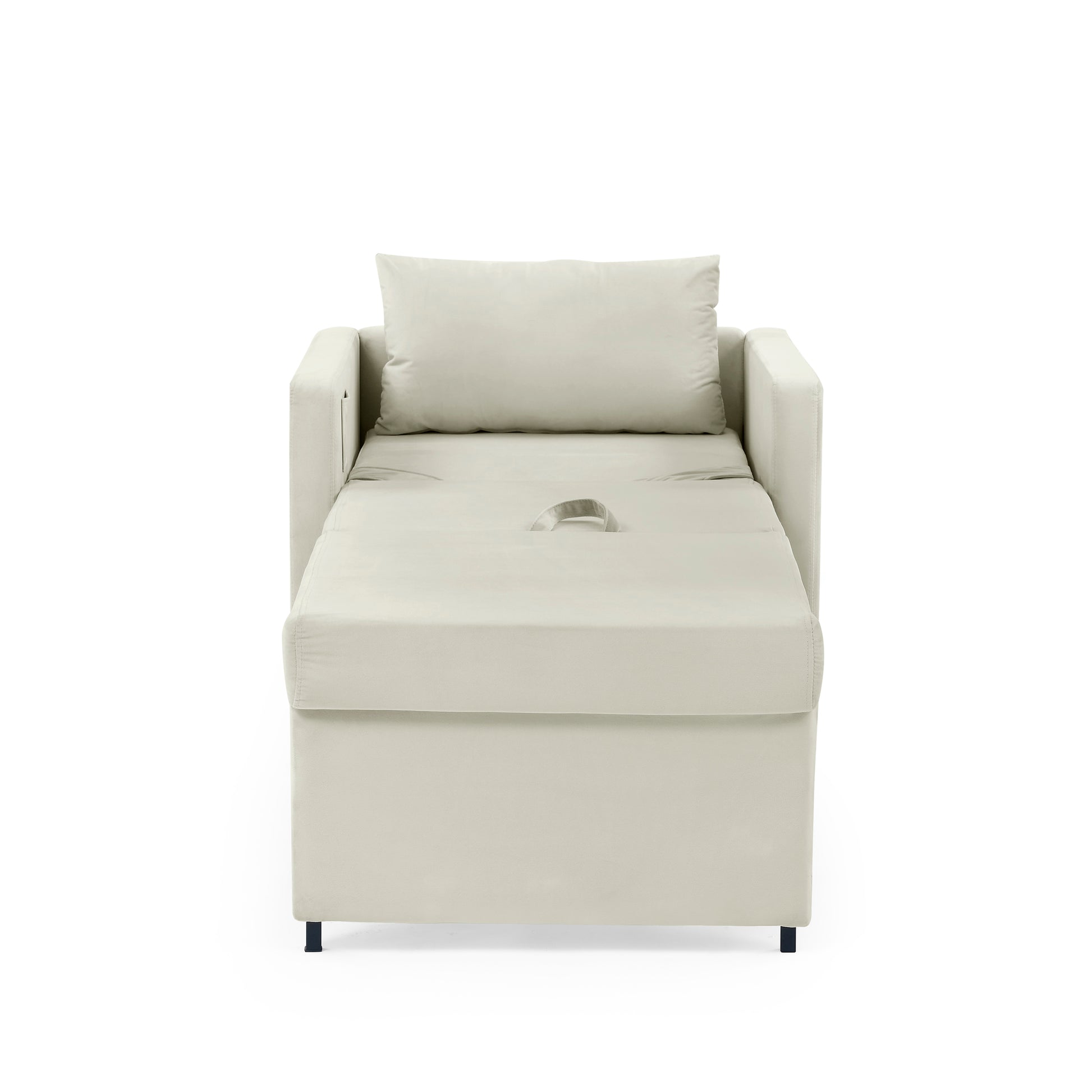 2-in-1 Convertible Sofa Chair Bed Space Saving Lounger Sleeper Chair- Beige_7