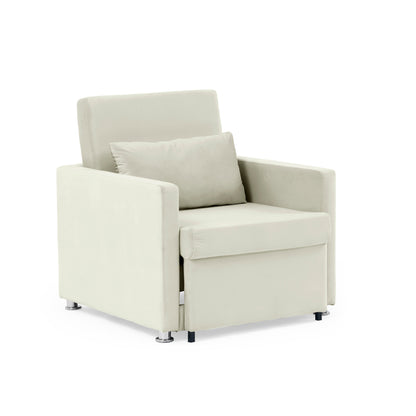 2-in-1 Convertible Sofa Chair Bed Space Saving Lounger Sleeper Chair- Beige_6