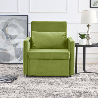 2-in-1 Convertible Sofa Chair Bed Space Saving Lounger Sleeper Chair- Green_7