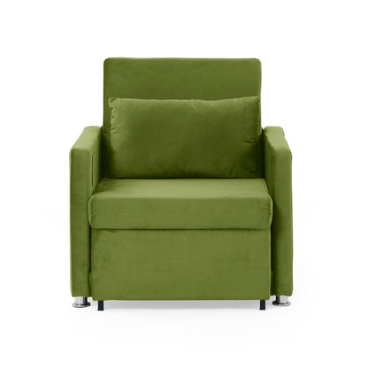 2-in-1 Convertible Sofa Chair Bed Space Saving Lounger Sleeper Chair- Green_3