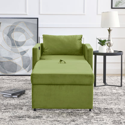 2-in-1 Convertible Sofa Chair Bed Space Saving Lounger Sleeper Chair- Green_8