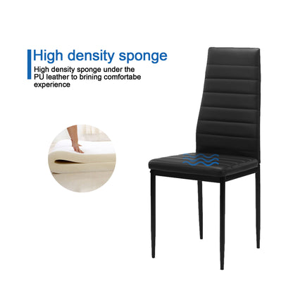 Set of 5 4 Seater Tempered Glass Dining Table and Faux Leather Chair Set- Black_10