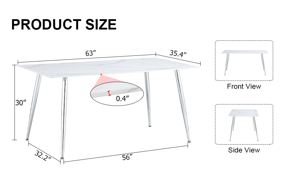 4 to 6 Seater Modern Minimalist Thick Tempered Marbled Glass Dining Table with Silver Metal Legs_23