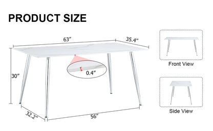 4 to 6 Seater Modern Minimalist Thick Tempered Marbled Glass Dining Table with Silver Metal Legs_23
