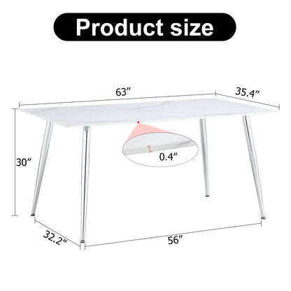4 to 6 Seater Modern Minimalist Thick Tempered Marbled Glass Dining Table with Silver Metal Legs_22