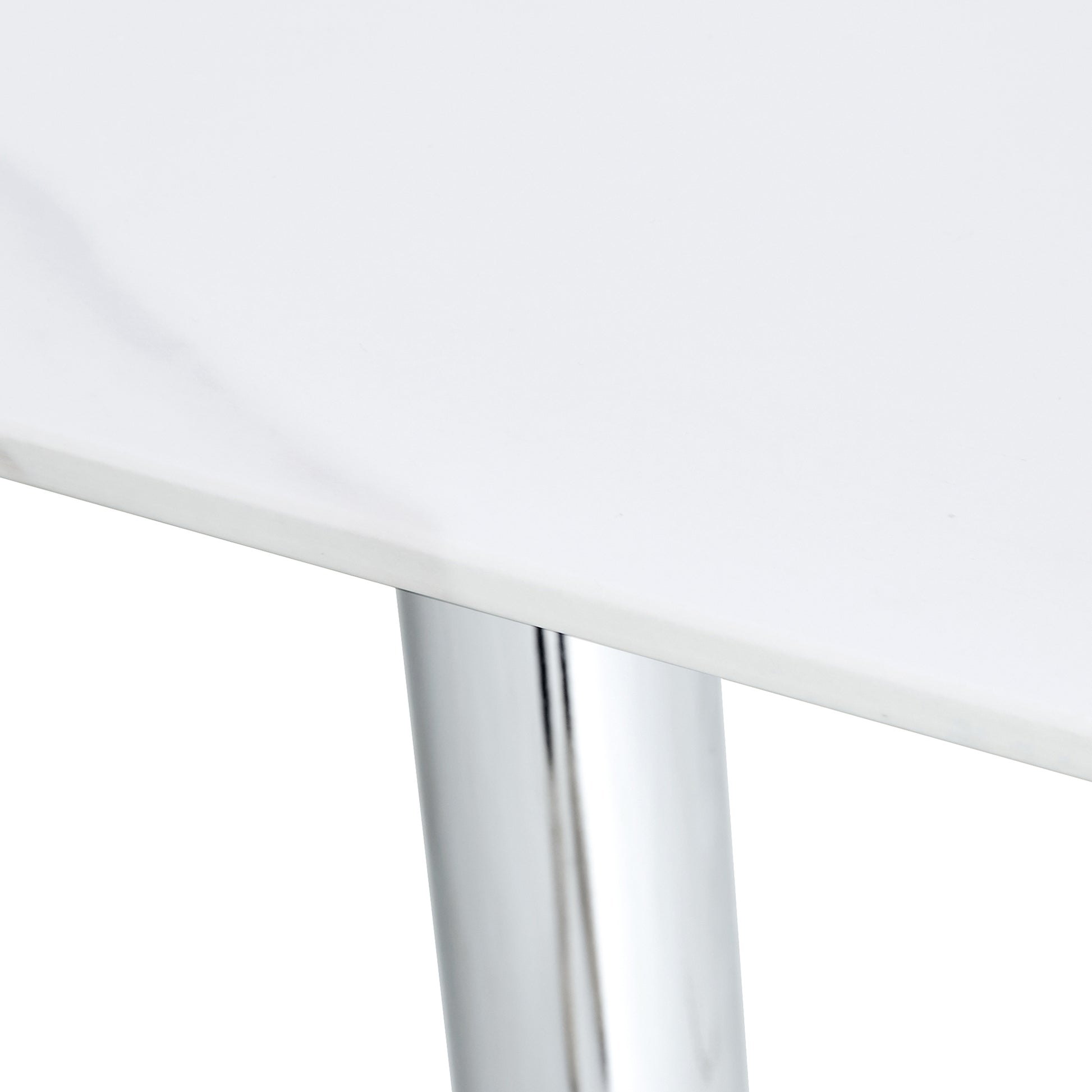 4 to 6 Seater Modern Minimalist Thick Tempered Marbled Glass Dining Table with Silver Metal Legs_8