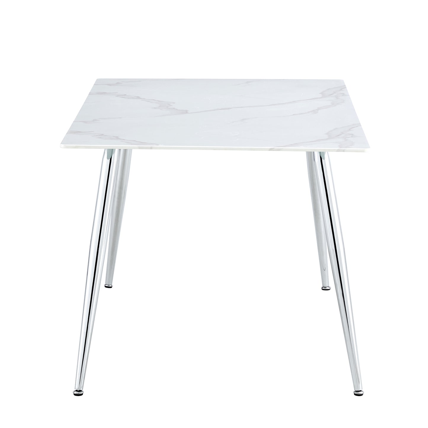4 to 6 Seater Modern Minimalist Thick Tempered Marbled Glass Dining Table with Silver Metal Legs_18