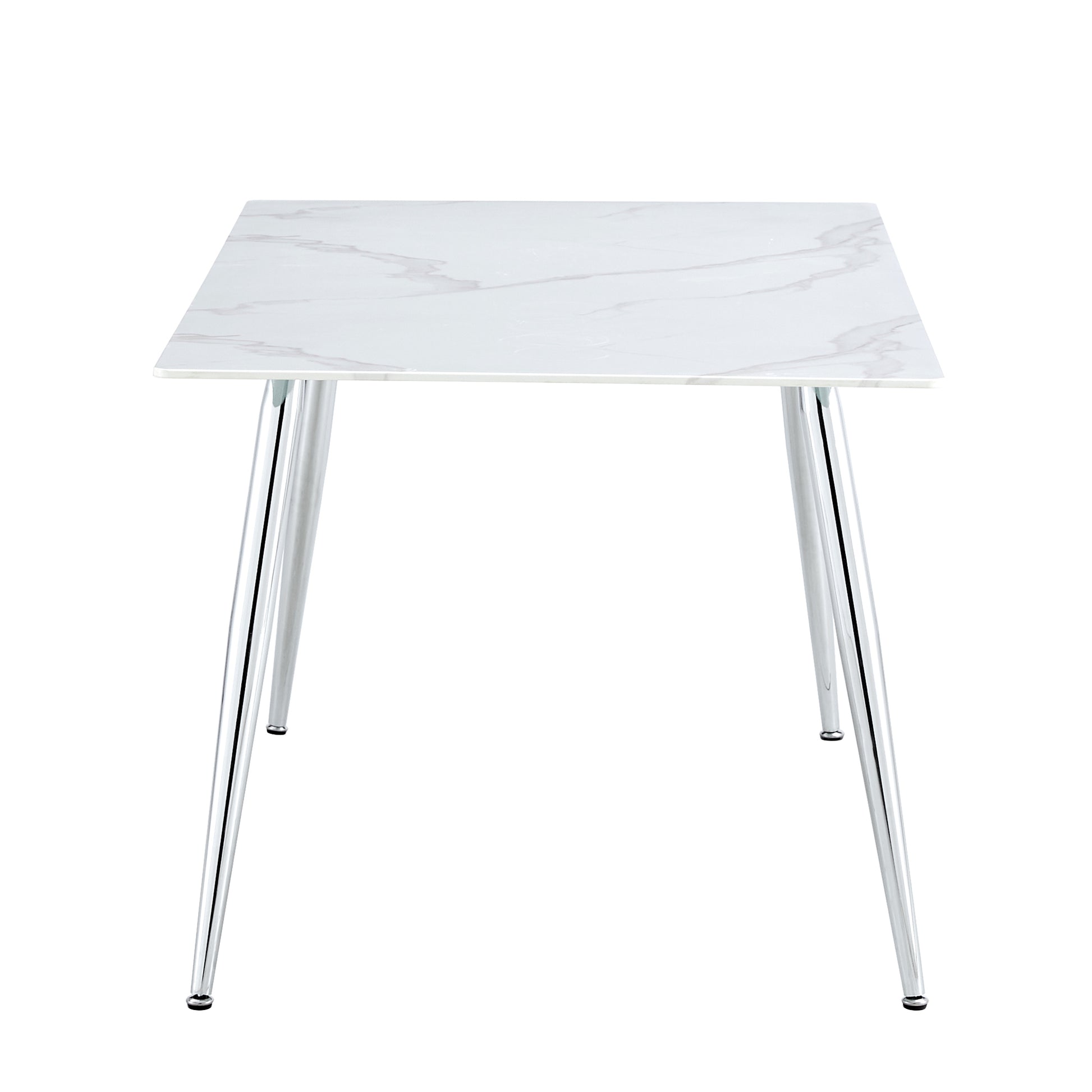 4 to 6 Seater Modern Minimalist Thick Tempered Marbled Glass Dining Table with Silver Metal Legs_18