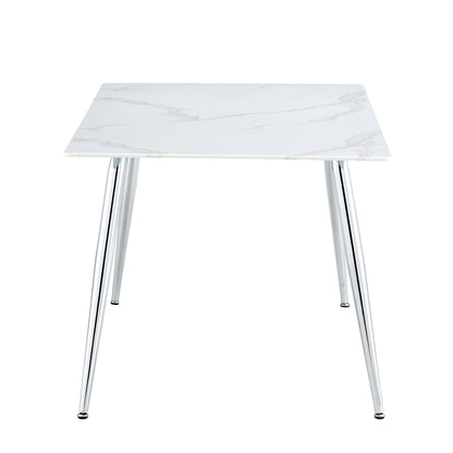 4 to 6 Seater Modern Minimalist Thick Tempered Marbled Glass Dining Table with Silver Metal Legs_18
