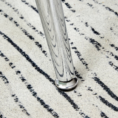 4 to 6 Seater Modern Minimalist Thick Tempered Marbled Glass Dining Table with Silver Metal Legs_14
