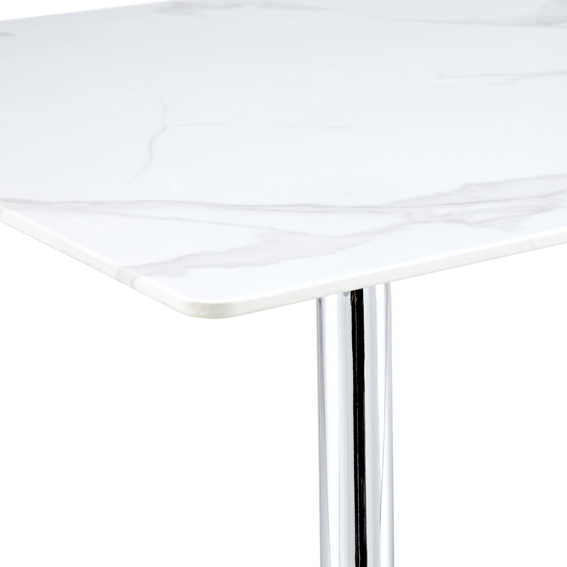 4 to 6 Seater Modern Minimalist Thick Tempered Marbled Glass Dining Table with Silver Metal Legs_7