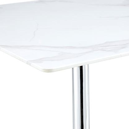 4 to 6 Seater Modern Minimalist Thick Tempered Marbled Glass Dining Table with Silver Metal Legs_7