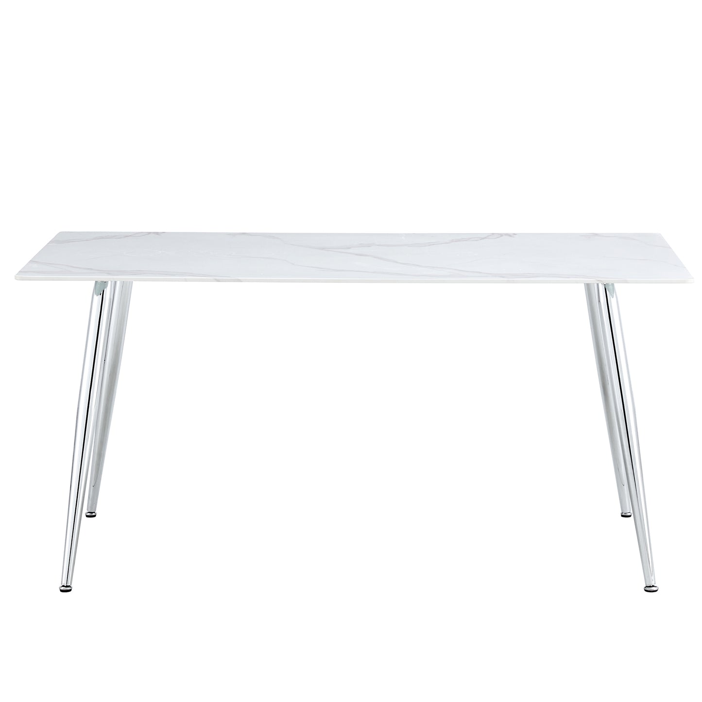 4 to 6 Seater Modern Minimalist Thick Tempered Marbled Glass Dining Table with Silver Metal Legs_16