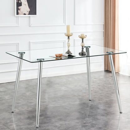 Set of 5 Tempered Glass Dining Table with Dining Chairs- Transparent Table+White Chairs_5