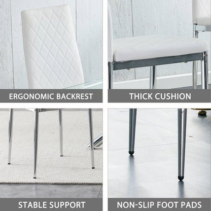 Set of 5 Tempered Glass Dining Table with Dining Chairs- Transparent Table+White Chairs_14