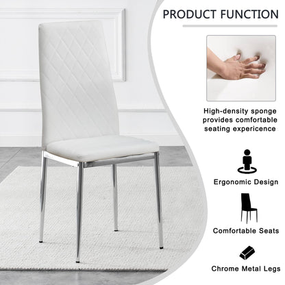 Set of 5 Tempered Glass Dining Table with Dining Chairs- Transparent Table+White Chairs_7