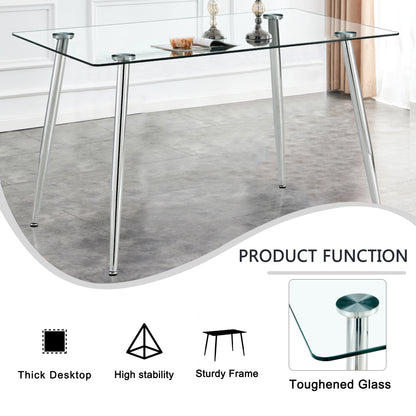 Set of 5 Tempered Glass Dining Table with Dining Chairs- Transparent Table+White Chairs_10