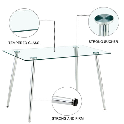 Set of 5 Tempered Glass Dining Table with Dining Chairs- Transparent Table+White Chairs_12
